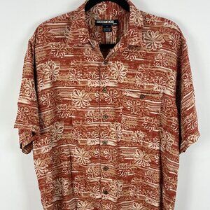 West Bay Sport Casual Button Shirt Size M Orange Floral Short Sleeve Pocket